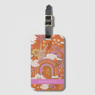 Groovy 70s Retro Hippie Vrede Oranje Boheemse Bagagelabel