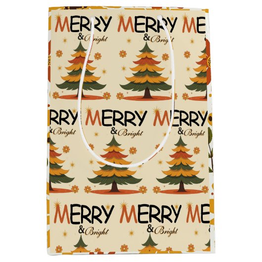 Groovy 70s Retro Kerstboom Vakantie Medium Cadeauzakje (Voorkant)