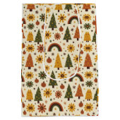 Groovy 70s Retro Kerstboom Vakantie Medium Cadeauzakje (Achterkant)
