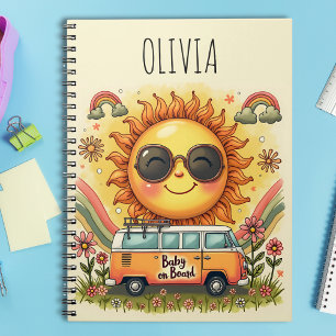 Groovy 70s Retro Lachende Zon, Peace & Love Vibes  Notitieboek