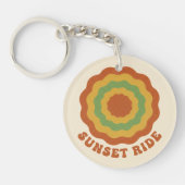 Groovy 70s Retro Sunset Ride Wavy Flower Aesthetic Sleutelhanger (Voorkant)