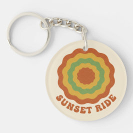 Groovy 70s Retro Zonsondergang Ride Golvende Bloem Sleutelhanger