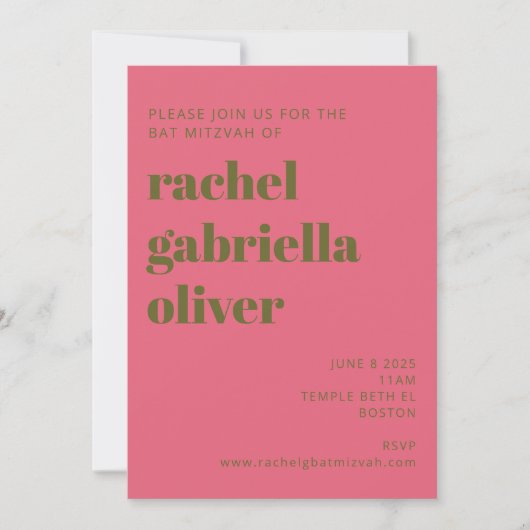 Groovy 70s  roze groene flora bat Mitzvah Kaart (Voorkant)