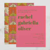 Groovy 70s  roze groene flora bat Mitzvah Kaart (Voorkant / Achterkant)