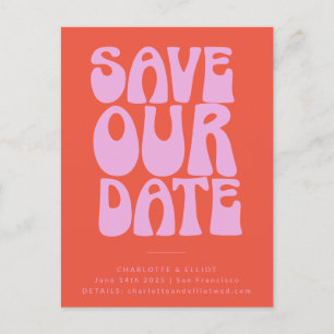 Groovy 70s Roze Oranje Eenvoudig Save The Date Briefkaart