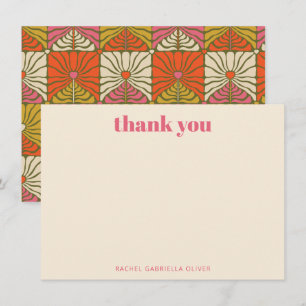 Groovy 70s  Roze Oranje Floral Aangepast Bedankkaart