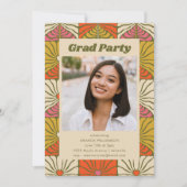 Groovy 70s Sinaasappel Bloemen Afstuderen Foto Kaart (Voorkant)