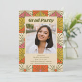 Groovy 70s Sinaasappel Bloemen Afstuderen Foto Kaart (Staand voorkant)