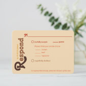 Groovy 70s Sinaasappel Bruin Reageer Trouw RSVP Kaartje (Staand voorkant)