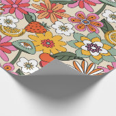 Groovy 70's, Sinaasappel, Roze, & Groene Bloemen Cadeaupapier (Hoek)