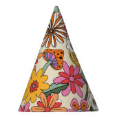 Groovy 70's, Sinaasappel, Roze, & Groene Bloemen Feesthoedjes (Rechts)