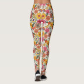 Groovy 70's, Sinaasappel, Roze, & Groene Bloemen Leggings (Achterkant)