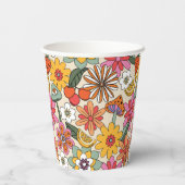 Groovy 70's, Sinaasappel, Roze, & Groene Bloemen Papieren Bekers (Achterkant)