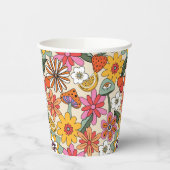 Groovy 70's, Sinaasappel, Roze, & Groene Bloemen Papieren Bekers (Links)
