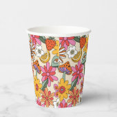 Groovy 70's, Sinaasappel, Roze, & Groene Bloemen Papieren Bekers (Rechts)
