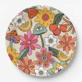 Groovy 70's, Sinaasappel, Roze, & Groene Bloemen Papieren Bordje (Voorkant)