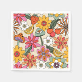 Groovy 70's, Sinaasappel, Roze, & Groene Bloemen Servet (Voorkant)