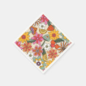 Groovy 70's, Sinaasappel, Roze, & Groene Bloemen Servet (Hoek)