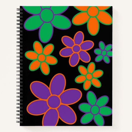 Groovy 70s Style Flower Spiral Notitieboek (Voorkant)