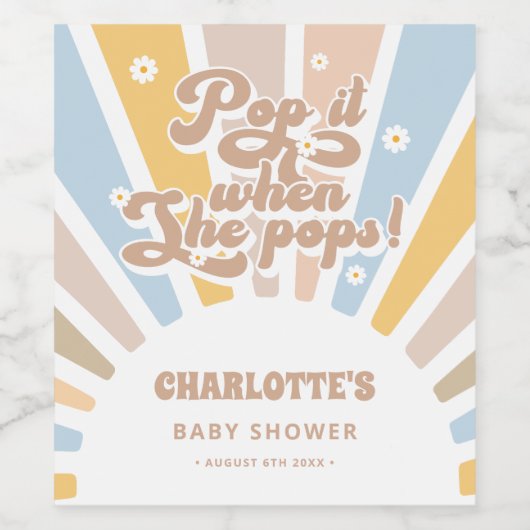 Groovy 70s Sun Boho Funny Baby shower Favors Wijn Etiket (Enkel label)