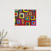 Groovy 70s Tegel Pattern Squares on Brown Poster (Keuken)