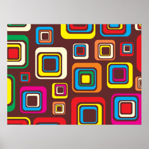 Groovy 70s Tegel Pattern Squares on Brown Poster