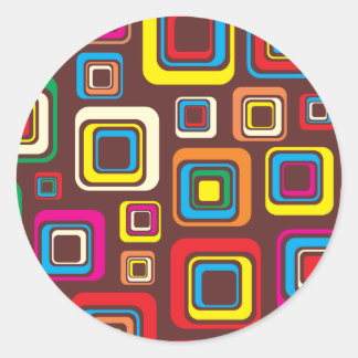 Groovy 70s Tegel Pattern Squares on Brown Ronde Sticker
