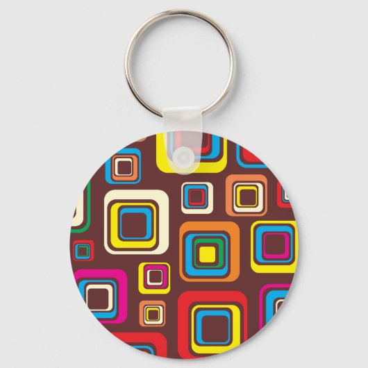 Groovy 70s Tegel Pattern Squares on Brown Sleutelhanger (Voorkant)