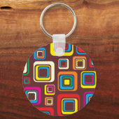 Groovy 70s Tegel Pattern Squares on Brown Sleutelhanger (Voorkant)