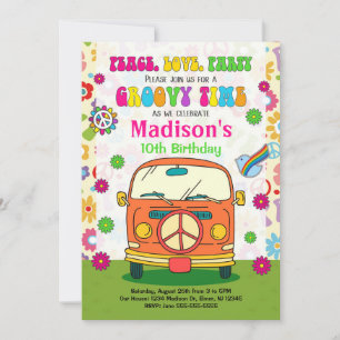 Groovy 70's Thégothday Invitation / Hippie Van Kaart