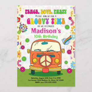 Groovy 70's Thégothday Invitation / Hippie Van Kaart