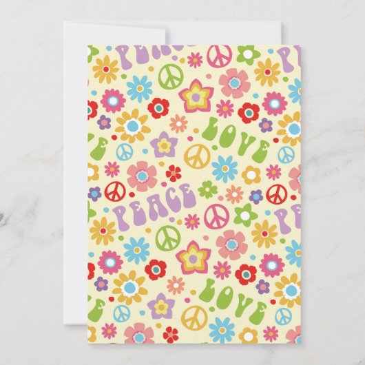 Groovy 70s thema verjaardagsuitnodiging / Hippie V Kaart (Achterkant)