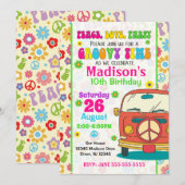 Groovy 70s thema verjaardagsuitnodiging / Hippie V Kaart (Voorkant / Achterkant)