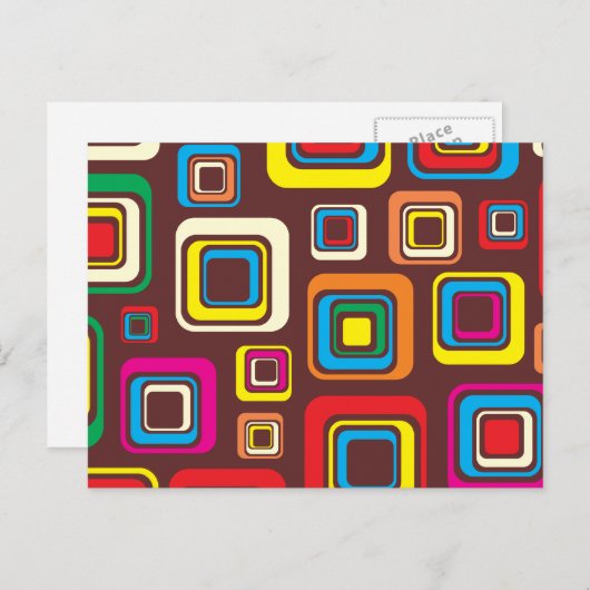 Groovy 70s Tile Pattern Squares on Brown Briefkaart (Voorkant / Achterkant)