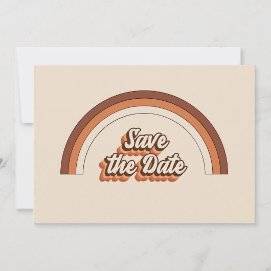 Groovy 70s Typografie Retro Terracotta Rainbow Save The Date (Voorkant)