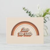 Groovy 70s Typografie Retro Terracotta Rainbow Save The Date (Staand voorkant)