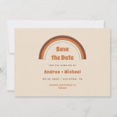 Groovy 70s Typografie Retro Terracotta Regenboog Save The Date (Achterkant)