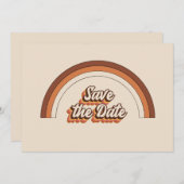 Groovy 70s Typografie Retro Terracotta Regenboog Save The Date (Voorkant / Achterkant)