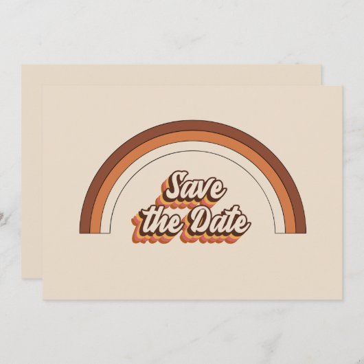 Groovy 70s Typografie Retro Terracotta Regenboog Save The Date (Voorkant / Achterkant)