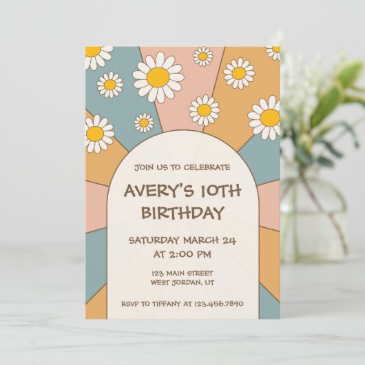 Groovy 70's Verjaardag Uitnodiging (Staand voorkant)