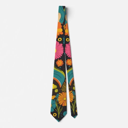 Groovy 70s Vibes Retro Patroon Stropdas (Voorkant)