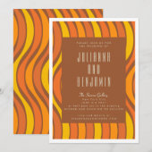 Groovy 70s Wavy Lines Oranje en bruin bruiloft Kaart (Voorkant / Achterkant)