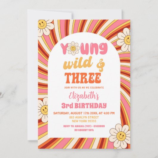 Groovy 70's Young Wild en Drie 3e Verjaardag Kaart (Voorkant)