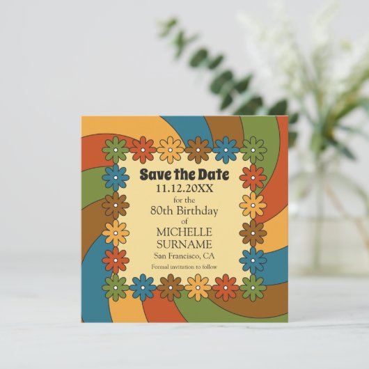 Groovy 80th Birthday Good Vibes Retro 60s Music Save The Date (Staand voorkant)