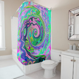 Groovy Abstract Aqua en Navy Lava Swirl Douchegordijn