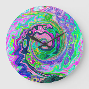 Groovy Abstract Aqua en Navy Lava Swirl Grote Klok