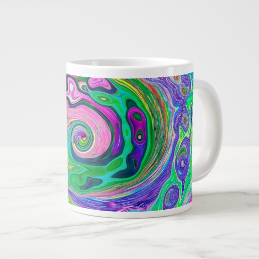 Groovy Abstract Aqua en Navy Lava Swirl Grote Koffiekop (Voorkant rechts)