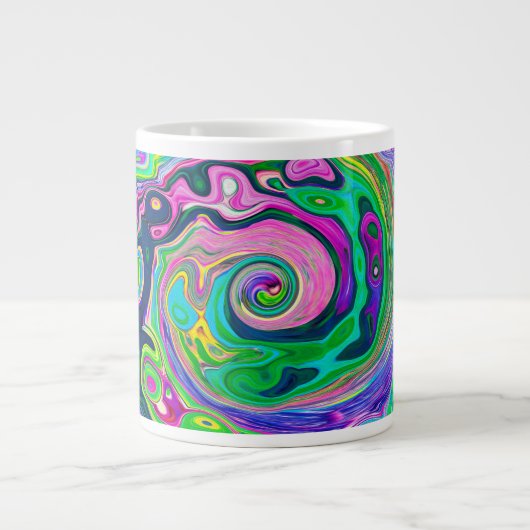 Groovy Abstract Aqua en Navy Lava Swirl Grote Koffiekop (Voorkant)
