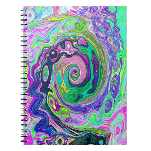Groovy Abstract Aqua en Navy Lava Swirl Notitieboek (Voorkant)