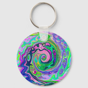Groovy Abstract Aqua en Navy Lava Swirl Sleutelhanger